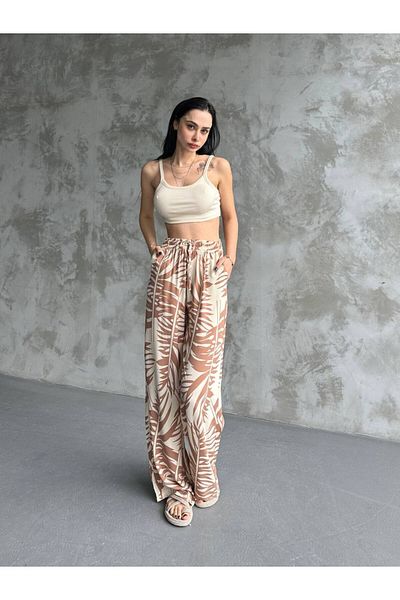 ZF BUTİK Lockere Leinenhose mit weitem Bein – Taschen und elastischer Bund
