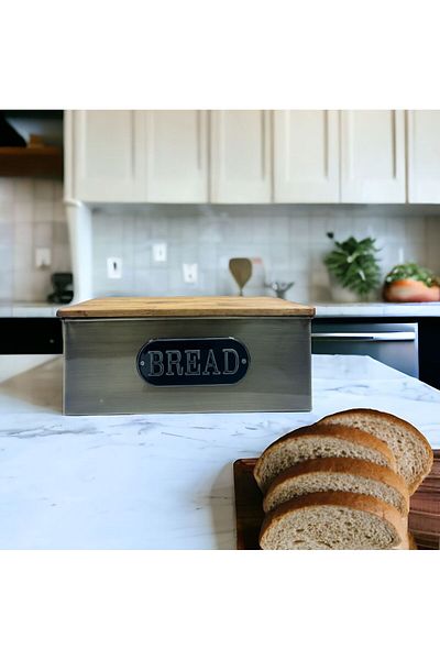 LUCKYHOMES Gold Galvanized Rectangular Cornered Wooden Bread Box - 45X22X15