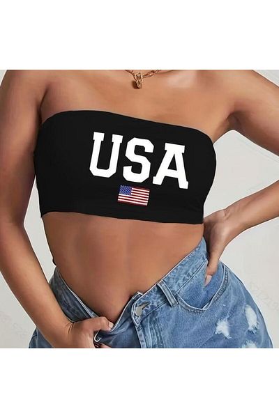 Touz Moda USA Printed Black Lycra Strapless Βαμβακερό χτενισμένο βαμβάκι