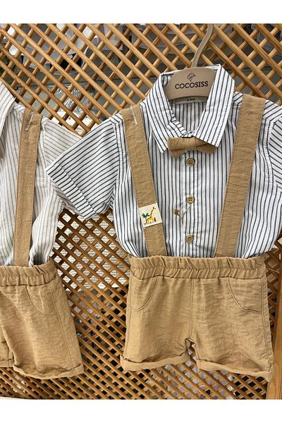 PARK BEBE Cocosiss Bow Tie Salopet and Shirt Set for Baby Boy