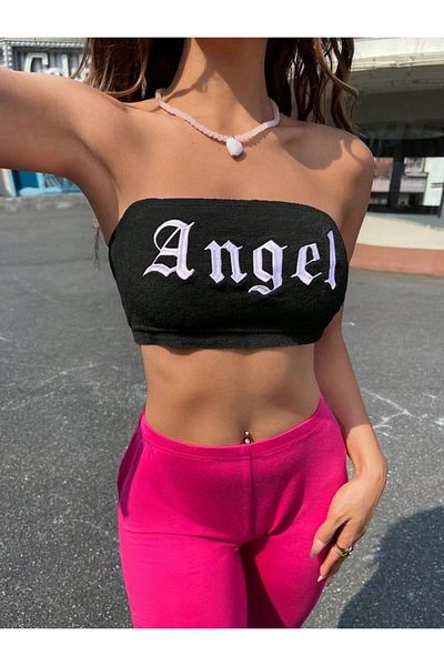 Touz Moda Στράπλες Black Angel Printed Lycra Βαμβακερό χτενισμένο βαμβάκι