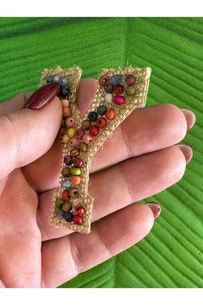 Gönülden Tasarım 6X5 CM Paie Lipire cu fier de călcat cu mărgele Y Litera Armad