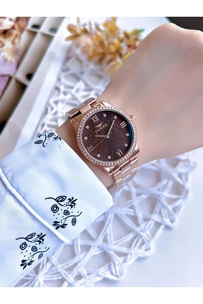 FERRO 3 Atm Water Resistant Rose Gold Steel Band Special Design Women's Wristwatch - BFL21286AWT-C6