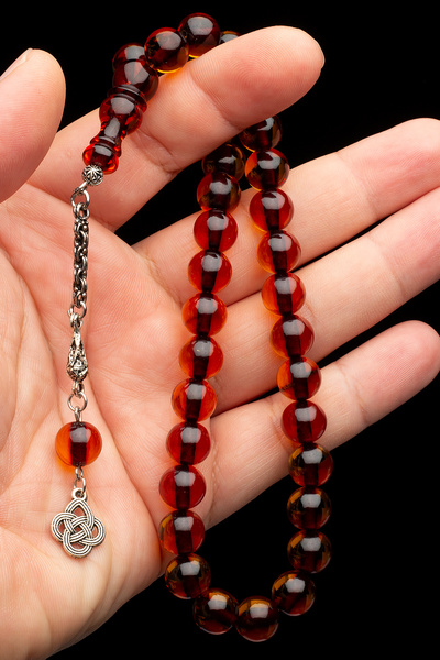 OTTOTESBİH Φωτεινό κεχριμπαρένιο χάντρες προσευχής με επιχρυσωμένη φούντα