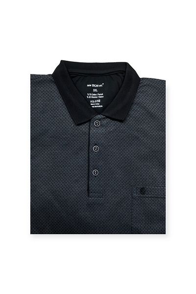 Sadık Collection Μαύρο μπλουζάκι με λαιμόκοψη Polo Plus Size - Τσέπη, Ζακάρ, Κοντό μανίκι 0156