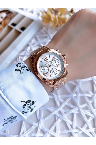 FERRO Rose Gold 3 Atm Women's Steel Cord Wristwatch - Inner Functions Active BFL21259AWT-C