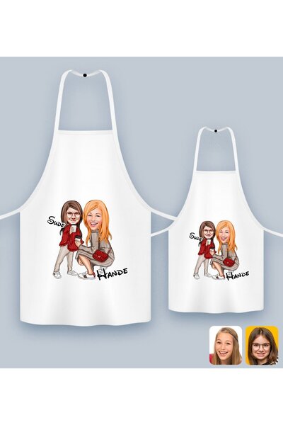 Bk Gift Kişiye Özel İkili Anne Kız Karikatürlü Mutfak Önlüğü Seti-4, Anneye H...