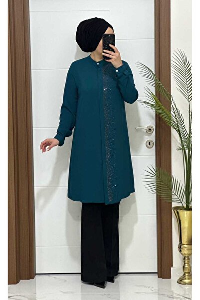 masalabiyem New Season 3106 K 100 Petrol Rhinestone Tunic
