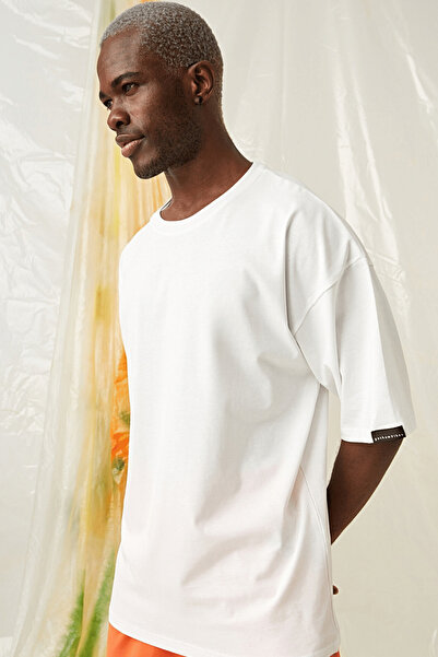 gothamvibes Erkek Plain Oversize Beyaz T-shirt