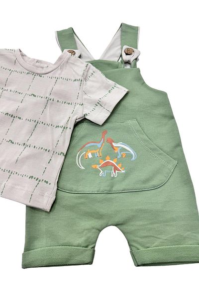 Esterella Jumpsuit with Salopeet Shorts for Baby Boy - Jumpsuit with Short Sleeve T-shirts and Kangaroo Pocket