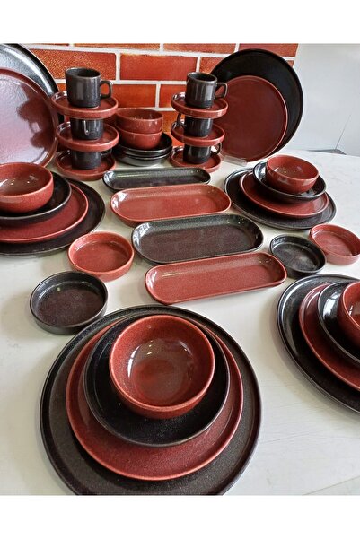 Keramika 44 Parça Twinkle Yemek Takımı  Siyah-Kırmızı