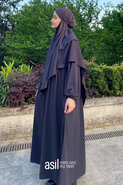 ASİLNUR Smoked Noble Ferace - Souffle Veil Set, Three Piece Set