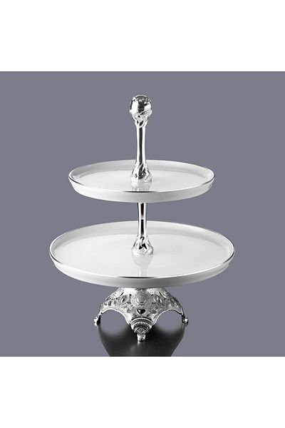 İnova Home Decor Busem Silver Colored Two Layer Round Serving Tray