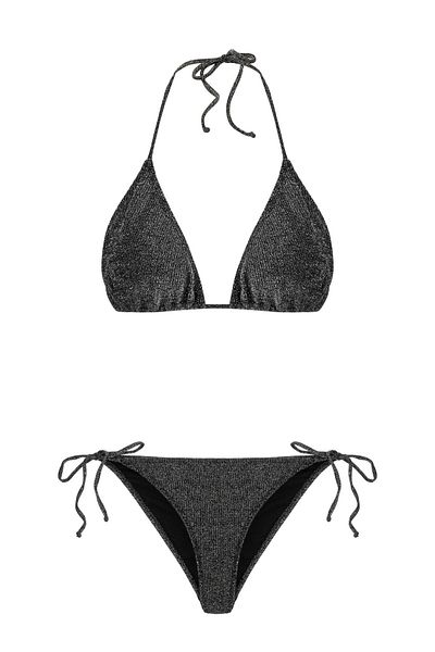 AQUELLA Triangle Bikini Set - Black Lurex Gathered