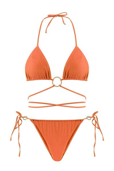AQUELLA Coral Colored Tied Triangle Bikini Set