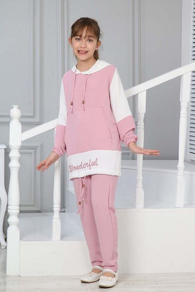 Joui Co Kangaroo Pocket Hooded Young Girl Tunic Set - Set of 2