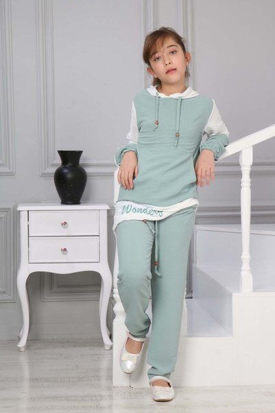 Joui Co Young Girl's Hooded Kangaroo Pocket 2-Piece Tunic Set