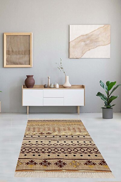 farbala Kilim Desenli Etnik  Kaymaz Taban Leke Tutmaz Yıkanabilir İnce Yazlık...