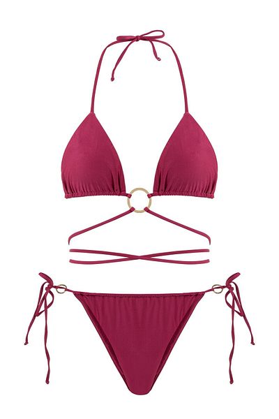 AQUELLA Fuchsia Triangle Tied Bikini Set
