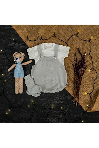 MİMBOKİDS Thin Knitwear Body and 2-Piece Jumpsuit Set for Baby Boy
