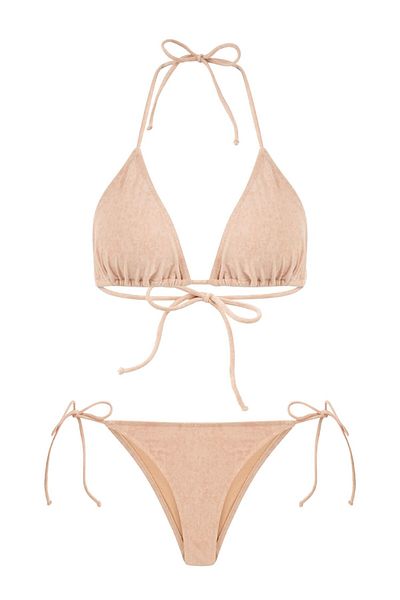 AQUELLA Triangle Bikini Set - Suede Apricot Gathered