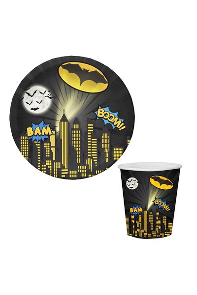 kidspartim 8-Piece Bat Themed Cardboard Plate Cup Set