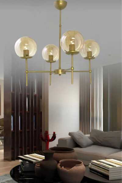 BSA LIGHTING ARMİNA 4'LÜ ESKİTME BOYALI MODERN AVİZE ( BAL CAMLI)