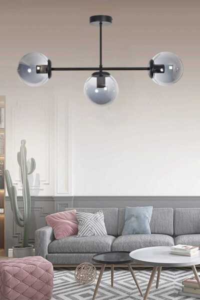 BSA LIGHTING LİLYA  3'LÜ SİYAH MODERN AVİZE (FÜME CAMLI)