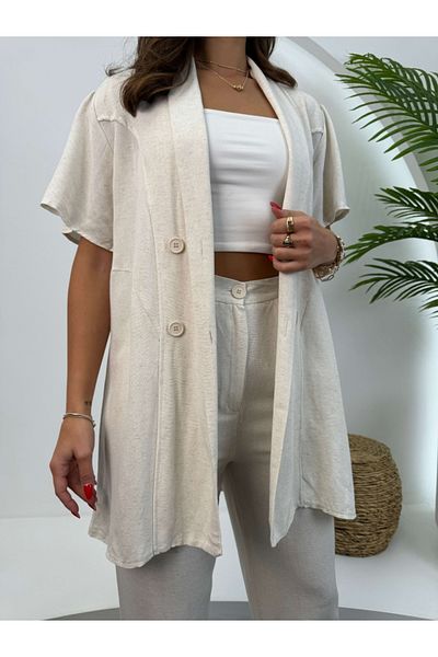 Elif Özbey Butik Linen Four-Button Stone Set