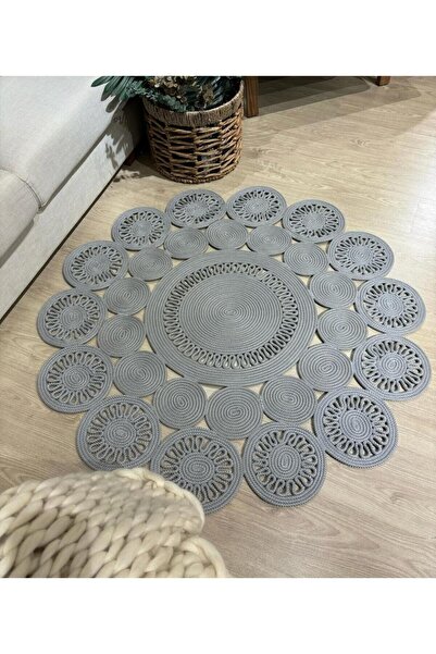 ModaCardin jüt hasır el örgüsü halı kilim yıkanabilir çift taraflı yuvarlak