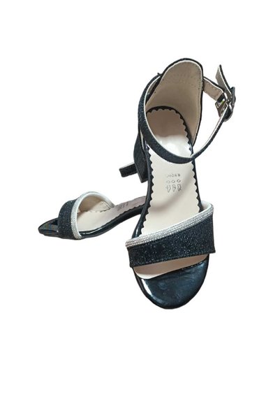 Papuccum Ortopedi New Model Black Stone Detailed Heeled Shoes for Girls