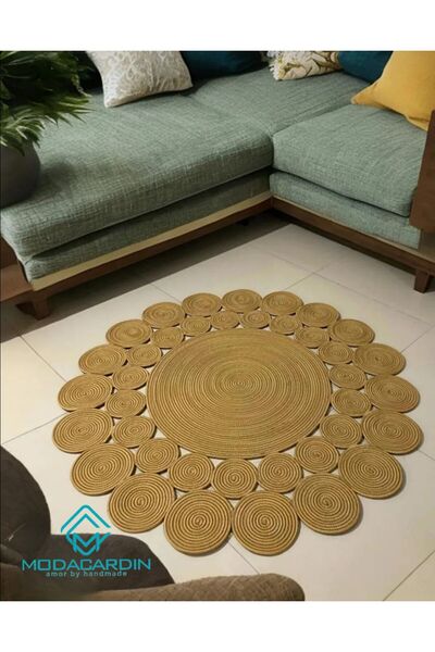 ModaCardin jüt hasır el örgüsü halı kilim yıkanabilir çift taraflı yuvarlak