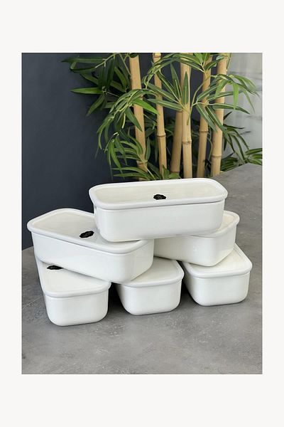 Doğudeko Nora Collection - Silicone Porcelain Rectangular Storage Set of 6