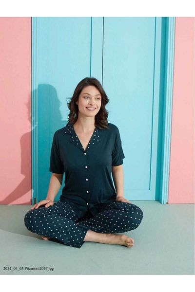 Sude Bamboo Sand Summer Pajama Set - Front Buttoned