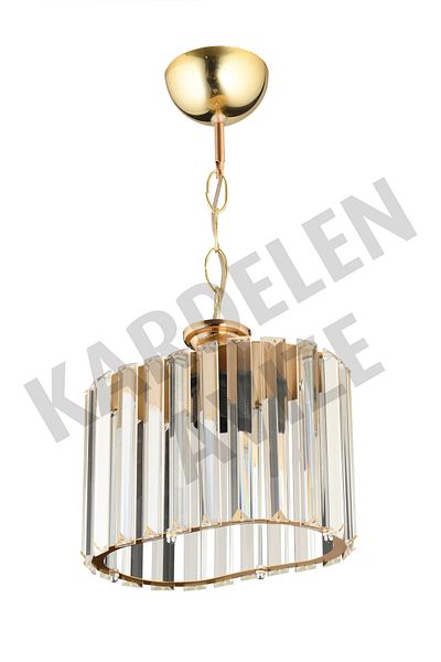 Kraliçe Kardelen Gold Single Z Crystal Stone Downward Facing Luxury Chandelier