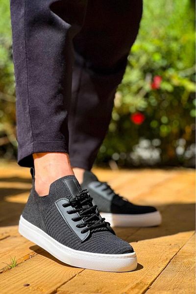 BPM KB-110 Tricotaj negru - Pantofi casual pentru bărbați cu șireturi cu talpă înaltă