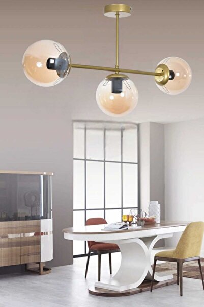 BSA LIGHTING LİLYA 3'LÜ ESKİTME MODERN AVİZE (BAL CAMLI)