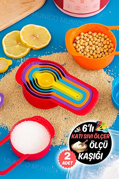Munico 2 Adet Ölçüm Kabı ve Kaşık Seti Plastik Ölçüm Kabı Seti Baharat Uzun S...