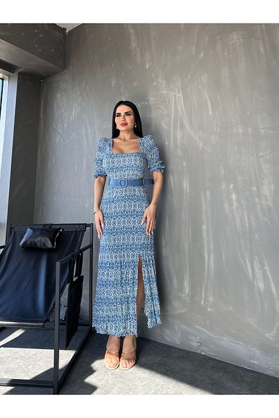 kamacibutik Rochie de vară cu modele etnice, cu guler pătrat, cu fante