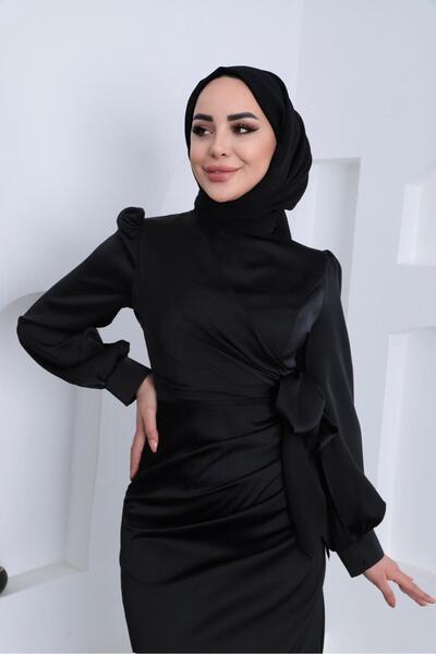 moda zeynaa YANDAN BAĞLAMA DETAYLI SATEN TESETTÜR ABİYE