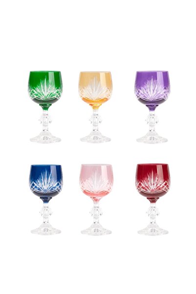 ÇIRPAN EV 6 RENK KRİSTAL AYAKLI KISA 6'LI KADEH DESEN2