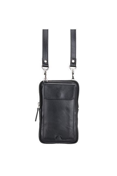 Lev Leather Ανδρική τσάντα πορτοφολιού - Γνήσιο δέρμα, με λουράκι, θήκη για τηλέφωνο και κάρτα, με χώρο για γραφή ονόματος
