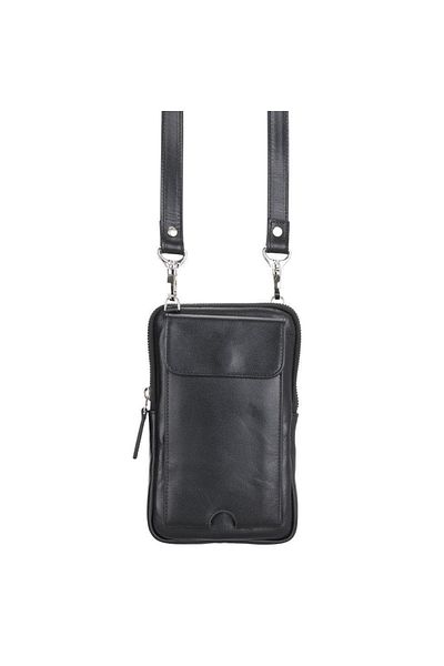 Lev Leather Ανδρική τσάντα πορτοφολιού - Γνήσιο δέρμα, με λουράκι, θήκη για τηλέφωνο και κάρτα, με χώρο για γραφή ονόματος
