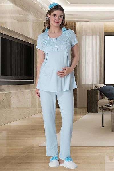 Mecit Pijama Σετ πιτζάμες και ρόμπες εγκυμοσύνης 3 τεμαχίων δαντέλα - 75% βαμβάκι 25% βισκόζη