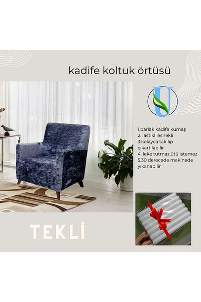 Uy Style Tekstil Single Velvet Seat Cover - Armchair Cover with Elastic