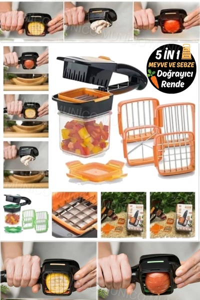 Munico 5 Başlık Doğrulamalı Mutfak Presleme Gıda Kesici Kıyıcı Soyucu Dicer S...