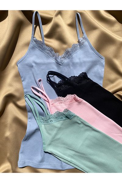MODALİNOSA Women's Corded Athlete - Cotton, Lycra, Rope Strap, V-Neck Lace Set of 4