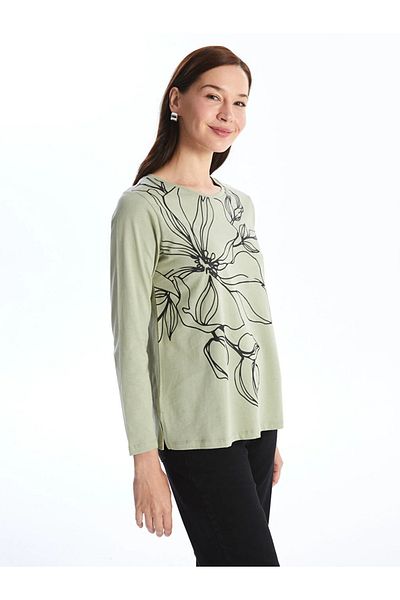 LC Waikiki LCW Grace - Γυναικεία μακρυμάνικη μπλούζα με στάμπα με λαιμόκοψη