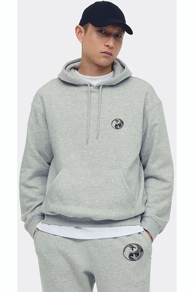 Boi Σετ αθλητική φόρμα 3 κλωστών Ying Yang Dragon - Χοντρή κουκούλα, Oversize Grey