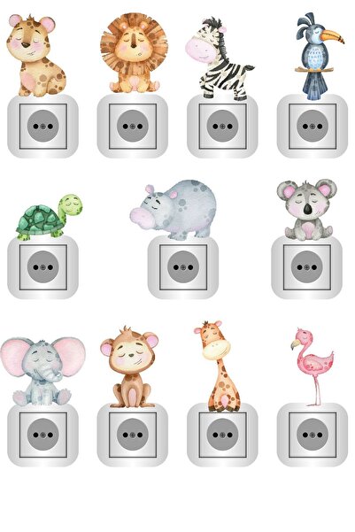 Kt Grup Muhteşem Pastel Hayvanlar 12 Adet Priz Sticker Seti